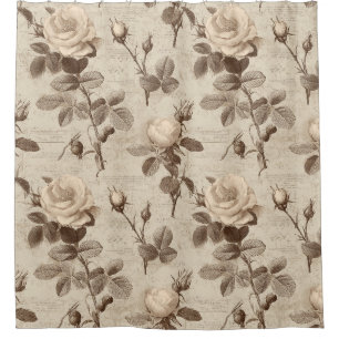 Rideaux De Douche Motif floral botanique vintage (5)