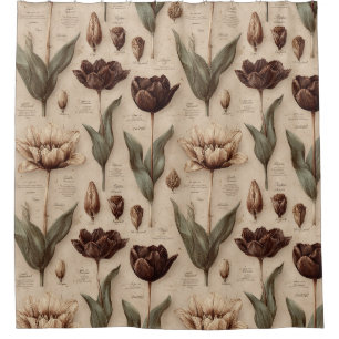 Rideaux De Douche Motif floral botanique vintage (6)