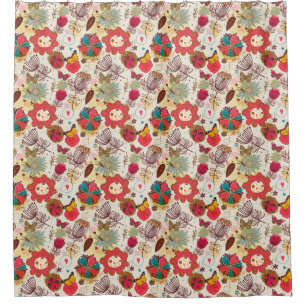 Rideaux De Douche Motif floral dans le rétro style 4