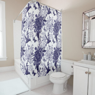 Rideaux De Douche Motif floral de colibri bleu