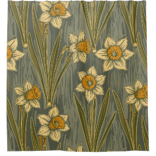 Rideaux De Douche Motif floral de jonquille jaune blanc minimaliste