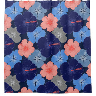 Rideaux De Douche Motif floral d'hibiscus bleu élégant (11)