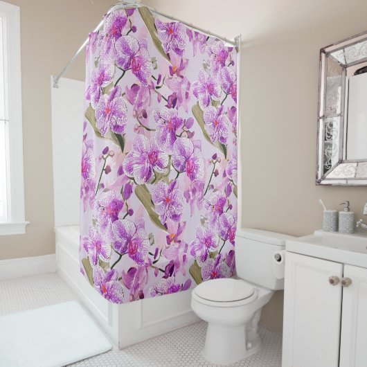 Rideaux De Douche motif floral d'orchidée violette (En situation)