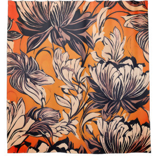 Rideaux De Douche Motif floral élégant noir et blanc sur fond doré m