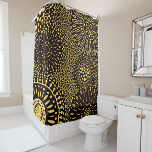 Rideaux De Douche Motif floral ethnique vintage noir et or