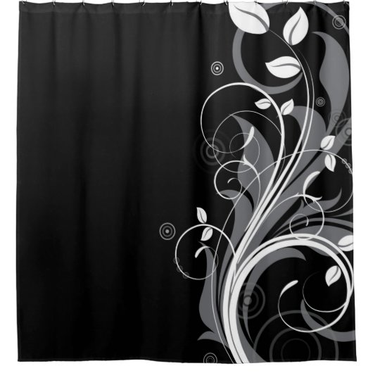 Rideaux De Douche Motif floral gris sur le noir (Devant)