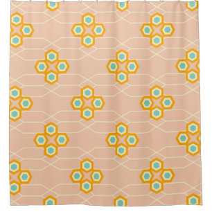 Rideaux De Douche Motif floral hexagonal sur fond pêche