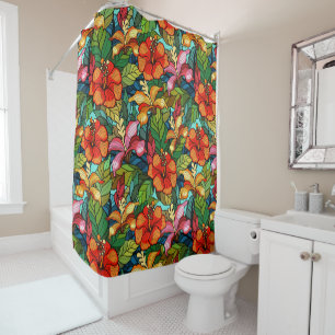Rideaux De Douche Motif floral incolore avec fleurs d'hibiscus