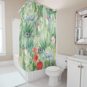 Rideaux De Douche Motif floral incomparable avec cactus, succulents  (En situation)