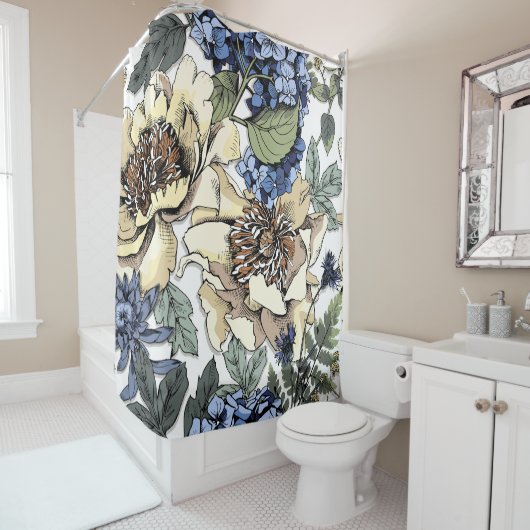 Rideaux De Douche Motif floral incomparable. Hydrangea, Peony, wildf (En situation)