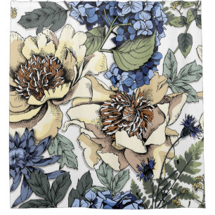 Rideaux De Douche Motif floral incomparable. Hydrangea, Peony, wildf
