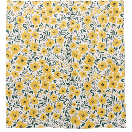 Rideaux De Douche Motif floral incomparable, Petites fleurs jaunes.  (Devant)