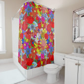 Rideaux De Douche Motif floral jaune bleu pourpre vert rouge (En situation)