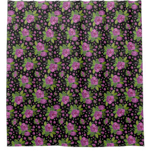 Rideaux De Douche Motif floral lilas rose vert noir
