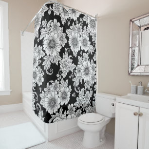 Rideaux De Douche Motif floral monochrome chic de luxe (2)