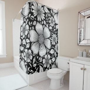 Rideaux De Douche Motif floral monochrome chic de luxe (6)