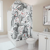 Rideaux De Douche Motif floral noir et rouge (En situation)