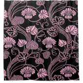 Rideaux De Douche Motif floral rétro rose sur noir (Devant)