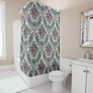 Rideaux De Douche Motif Floral Rouge Vert Jaune Bleu Fleurs