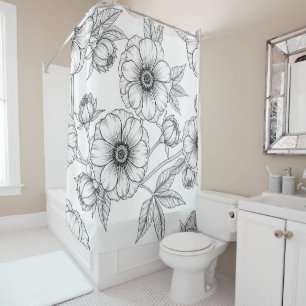 Rideaux De Douche Motif floral sans couture d'art en ligne minimalis