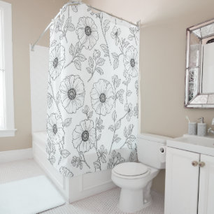 Rideaux De Douche Motif floral sans couture en art linéaire minimali