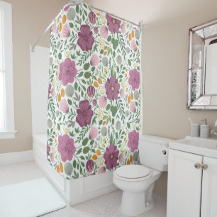 Rideaux De Douche Motif Floral tendance rose jaune pourpre vert