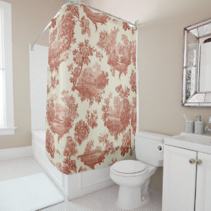 Rideaux De Douche Motif floral toile française de ferme rustique vin