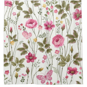 Rideaux De Douche motif floral transparent avec rose et papillon