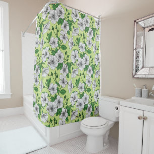 Rideaux De Douche Motif floral tropical à fleurs d'Hibiscus blanc