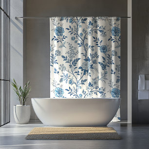 Rideaux De Douche Motif floral vintage bleu