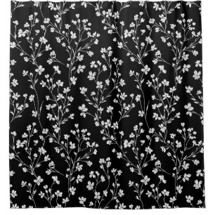 Rideaux De Douche Motif floral vintage noir et blanc sans couture (4