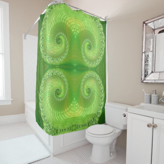Rideaux De Douche Motif fractal vert moderne (En situation)
