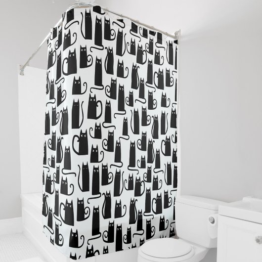 Rideaux De Douche Motif Fun Chat Noir et Blanc