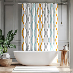 Rideaux De Douche Motif funky à rayures bleues, grises et orange