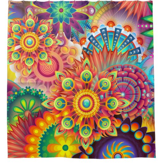 Rideaux De Douche Motif funky rétro Abstrait Bohème (Devant)