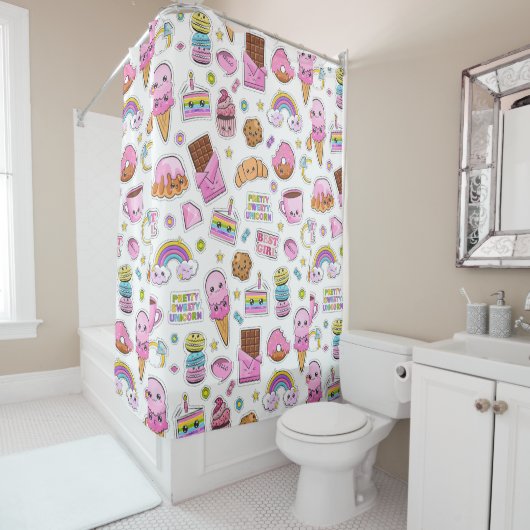 Rideaux De Douche Motif Funny Unicorn Magique Arc-en-ciel mou (En situation)