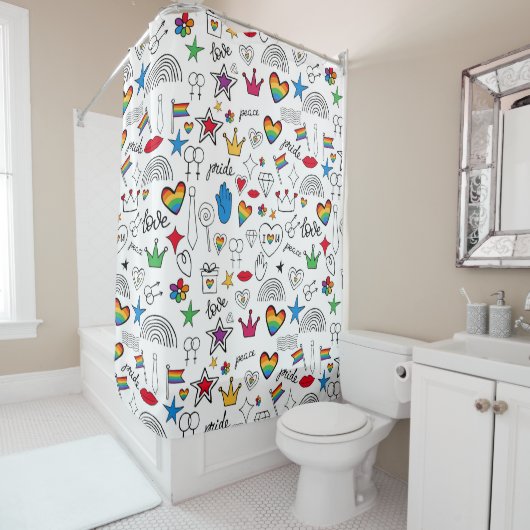 Rideaux De Douche Motif Gay pride Doodle (En situation)