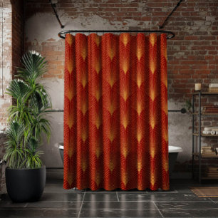 Rideaux De Douche Motif géométrique Art déco en or et rouge
