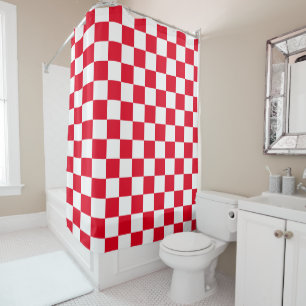 Rideaux De Douche Motif géométrique croate À damiers rouge et blanc
