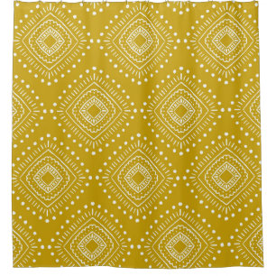 Rideaux De Douche Motif géométrique ethnique : jaune doré, blanc