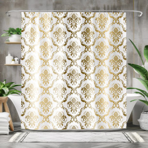 Rideaux De Douche Motif géométrique Floral Or & Blanc