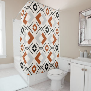 Rideaux De Douche motif géométrique gris orange brun et beige