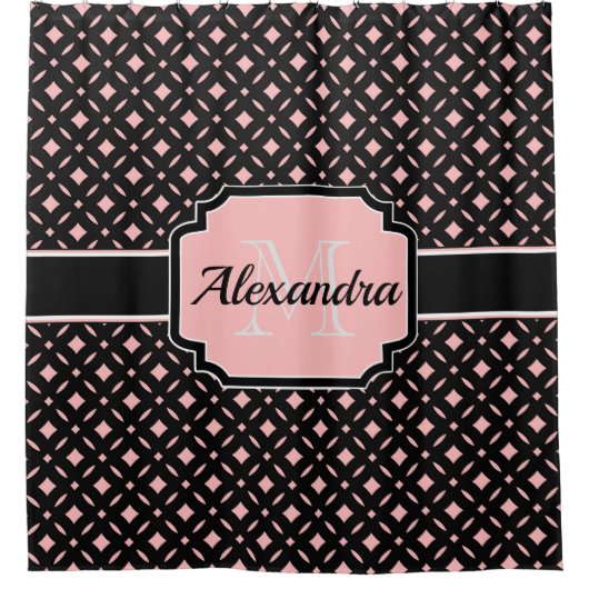 Rideaux De Douche Motif géométrique noir et rose (Devant)