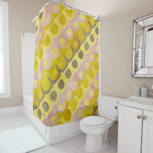 Rideaux De Douche Motif géométrique rétro en jaune et rose
