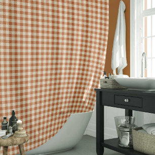 Rideaux De Douche Motif Gingham Orange Brûlé Automnal carreauté