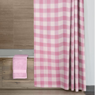 Rideaux De Douche Motif Gingham Rose Bébé