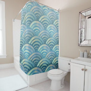 Rideaux De Douche Motif Golden Blue Fish Scales