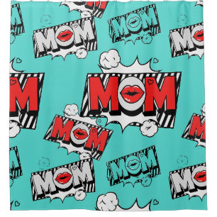 Rideaux De Douche Motif graphique MAMAN bande dessinée turquoise gra