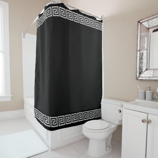 Rideaux De Douche Motif grec clair sur noir (En situation)