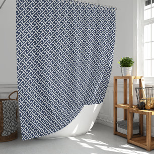 Rideaux De Douche Motif grec de la Marine et de la Preppy blanche